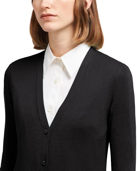 prada cashmere nero|Cashmere and silk crop cardigan in black .